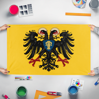 A mockup of the custom flag 'custom flag' held up on a table during print checking