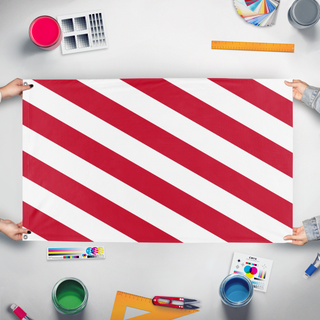A mockup of the custom flag 'Falxbrug Empire Flag' held up on a table during print checking