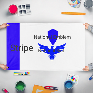 A mockup of the custom flag 'Kazakhstan Blueprint flag' held up on a table during print checking