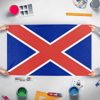 A mockup of the custom flag '1856 South African Republic flag' held up on a table during print checking
