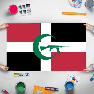 A mockup of the custom flag 'West tunisia flag' held up on a table during print checking