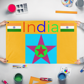 A mockup of the custom flag 'T flag' held up on a table during print checking