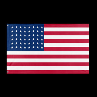 A mockup of the custom flag '48-Star Flag' held up on a table during print checking