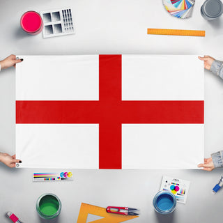 A mockup of the custom flag 'Bologna City Flag' held up on a table during print checking