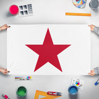 A mockup of the custom flag 'California realm flag' held up on a table during print checking