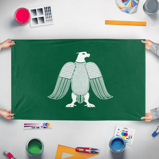 A mockup of the custom flag 'Caliphate of Cordoba Flag' held up on a table during print checking