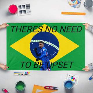 A mockup of the custom flag 'ESTEVAO flag' held up on a table during print checking