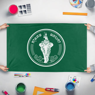 A mockup of the custom flag 'Flag of Bangkok' held up on a table during print checking