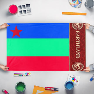 A mockup of the custom flag 'Gavin Hodapp flag' held up on a table during print checking