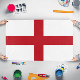 A mockup of the custom flag 'Genoa City Flag' held up on a table during print checking
