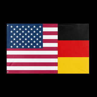 A mockup of the custom flag 'German American Heritage Flag' held up on a table during print checking
