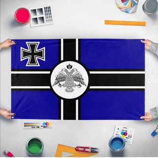 A mockup of the custom flag 'IGL flag' held up on a table during print checking