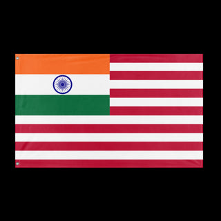 A mockup of the custom flag 'Indian American Heritage Flag' held up on a table during print checking