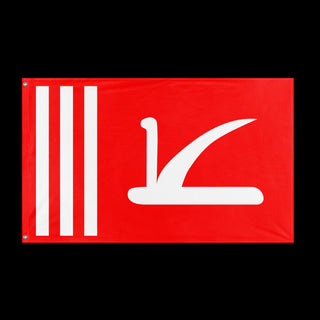 A mockup of the custom flag 'Jammu and Kashmir Flag' held up on a table during print checking
