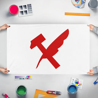 A mockup of the custom flag 'Liberalsoc flag' held up on a table during print checking