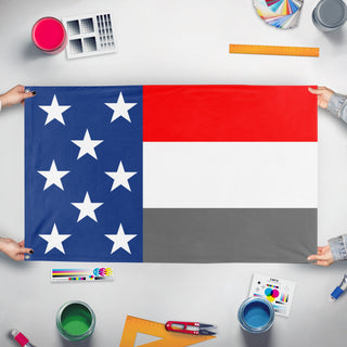 A mockup of the custom flag 'MALIKI SKY'S flag' held up on a table during print checking
