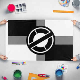A mockup of the custom flag 'Mulatto Front Flag' held up on a table during print checking