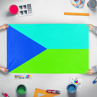 A mockup of the custom flag 'Nature Czech flag' held up on a table during print checking