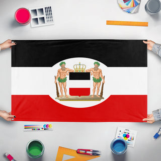 A mockup of the custom flag 'North German Confederation Flag' held up on a table during print checking