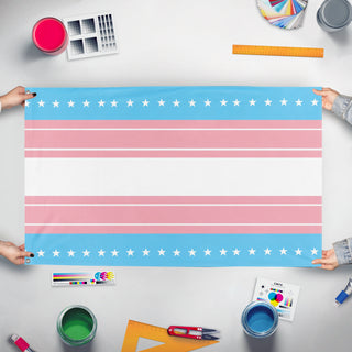 A mockup of the custom flag 'Objectively Correct America flag' held up on a table during print checking