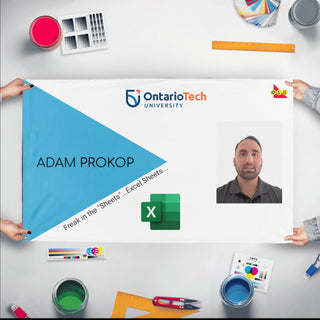 A mockup of the custom flag 'Prokop flag' held up on a table during print checking