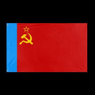 A mockup of the custom flag 'Socialist Russia Flag' held up on a table during print checking