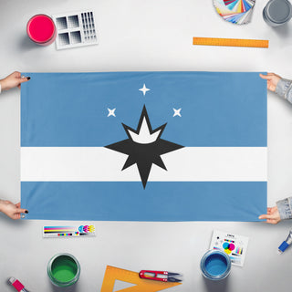 A mockup of the custom flag 'Springfield City Flag' held up on a table during print checking