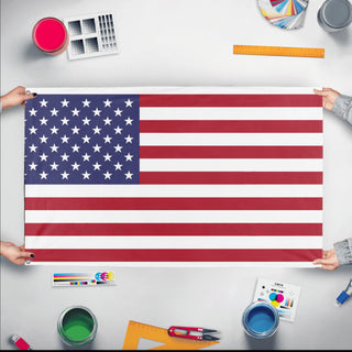A mockup of the custom flag 'USA Flag' held up on a table during print checking