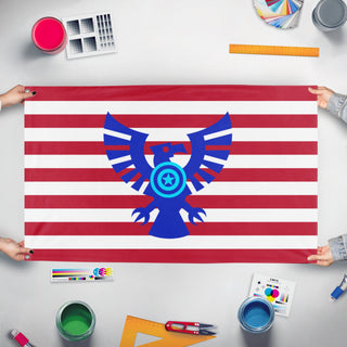 A mockup of the custom flag 'United States flag' held up on a table during print checking