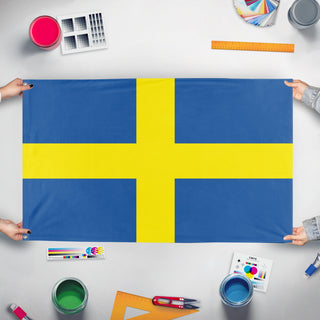 A mockup of the custom flag 'Verona City Flag' held up on a table during print checking