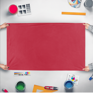 A mockup of the custom flag 'gd flag' held up on a table during print checking