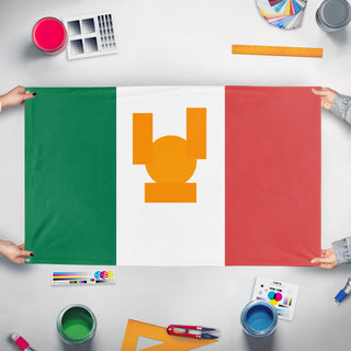 A mockup of the custom flag 'mexico flag' held up on a table during print checking