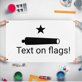 A mockup of the custom flag 'testing  flag' held up on a table during print checking