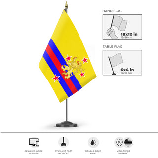 A mockup of the custom flag 'judah flag' as a desk flag and small hand waving flag