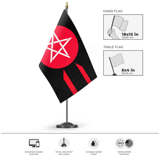 A mockup of the custom flag 'Republic of Dragonia flag' as a desk flag and small hand waving flag
