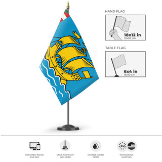 A mockup of the custom flag 'SPEM flag' as a desk flag and small hand waving flag