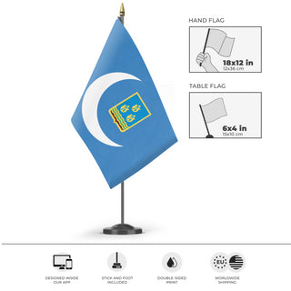 A mockup of the custom flag 'Farman flag' as a desk flag and small hand waving flag