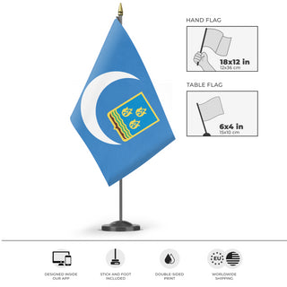A mockup of the custom flag 'Farman/Baku flag' as a desk flag and small hand waving flag
