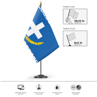 A mockup of the custom flag 'greek orthodox flag' as a desk flag and small hand waving flag