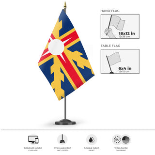 A mockup of the custom flag 'Imperial flag' as a desk flag and small hand waving flag