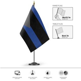 A mockup of the custom flag 'Paronese empire flag' as a desk flag and small hand waving flag