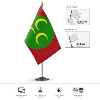 A mockup of the custom flag 'Ottoman Empire  flag' as a desk flag and small hand waving flag