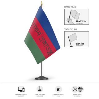 A mockup of the custom flag 'southern caforn flag' as a desk flag and small hand waving flag
