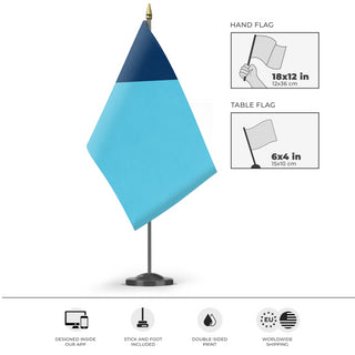 A mockup of the custom flag 'Minnesota State Flag' as a desk flag and small hand waving flag