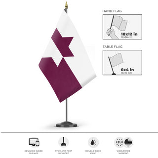 A mockup of the custom flag 'Jewish American Heritage Flag' as a desk flag and small hand waving flag