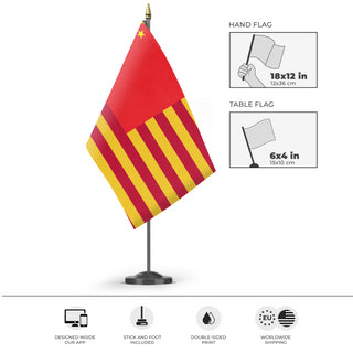 A mockup of the custom flag 'Chinese American Heritage Flag' as a desk flag and small hand waving flag