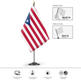 A mockup of the custom flag 'Filipino American Heritage Flag' as a desk flag and small hand waving flag