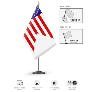 A mockup of the custom flag '35-Star Civil War Flag' as a desk flag and small hand waving flag
