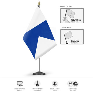 A mockup of the custom flag 'Alfa Signal Flag' as a desk flag and small hand waving flag