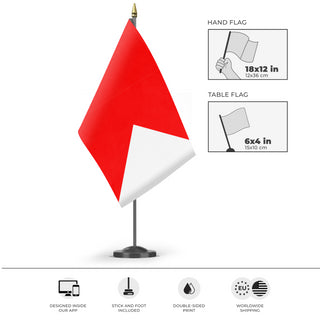 A mockup of the custom flag 'Bravo Signal Flag' as a desk flag and small hand waving flag